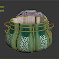 Vintage Green Ceramic Container With White Floral Patterns And Metal Handles
