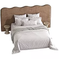 Elegant Double Bed With Upholstered Headboard Plush Pillows And Soft Bedding 3d model