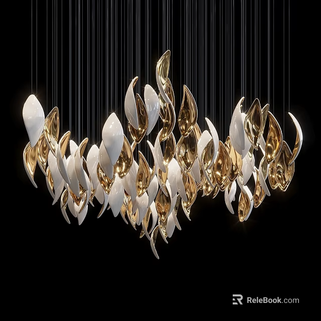 Modern Artistic Leaf Shaped White And Gold Chandelier For Contemporary Interior Decor 3d model 