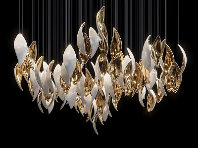Modern Artistic Leaf Shaped White And Gold Chandelier For Contemporary Interior Decor 3d model