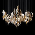 Modern Artistic Leaf Shaped White And Gold Chandelier For Contemporary Interior Decor