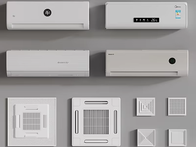 White Air Conditioners and Fans Various Wall Mounted Ceiling Models for Home Use 3d model