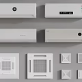 White Air Conditioners and Fans Various Wall Mounted Ceiling Models for Home Use