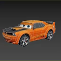 Orange Cartoon Sports Car with Big Blue Eyes Black Hood and Stylish Racing Design