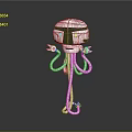 White And Black Robot Octopus Hybrid 3D Model With Spherical Head And Tentacles