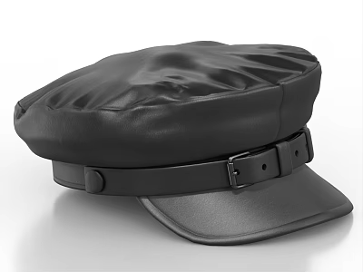 Black Leather Hat with Adjustable Strap and Buckle Design Classic Stylish Look 3d model