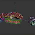 Armored Military Vehicle With Camouflage Cover And Attached Trailer Track Wheels