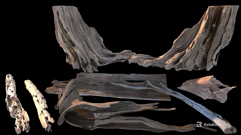 Natural Stone And Wood Decorative Pieces With Rustic Texture For Home Decor 3d model 