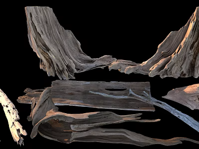 Natural Stone And Wood Decorative Pieces With Rustic Texture For Home Decor 3d model