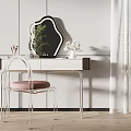 Elegant Modern Dressing Table With Decorative Mirror Pink Cushion Chair And Green Plant