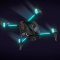 Modern Drone With Four Propellers Blue LED Lights And Dark Carbon Fiber Body