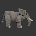 3D Pixelated Elephant Model With Blocky Gray Design And White Tusks 3d model