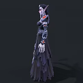 Elven Woman in Dark Gown with Red Silver Accents holding Wine Glass