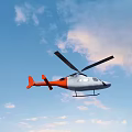 Gray And Red Helicopter Flying Over Mountain Range With Cloudy Sky 3d model