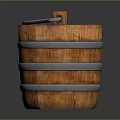 Vintage Wooden Bucket With Metal Hoops And Curved Handle Design
