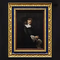 Ornate Gold Framed Classical Portrait Painting Of Man In Dark Coat With White Collar
