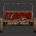 Red Rusty Old Trailer With Metal Frame Wheels And Tow Hitch