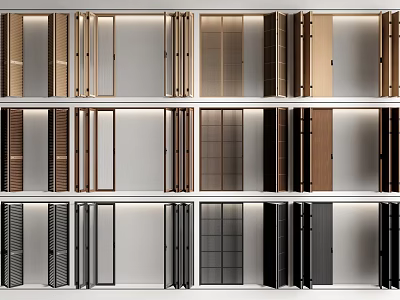 Display Of Folding Doors In Various Styles And Materials For Interior Decoration 3d model