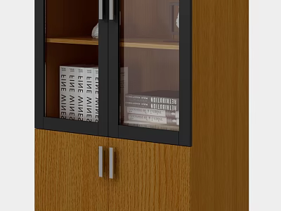Wooden File Cabinet With Glass Doors And Metal Handles For Office Storage Use 3d model
