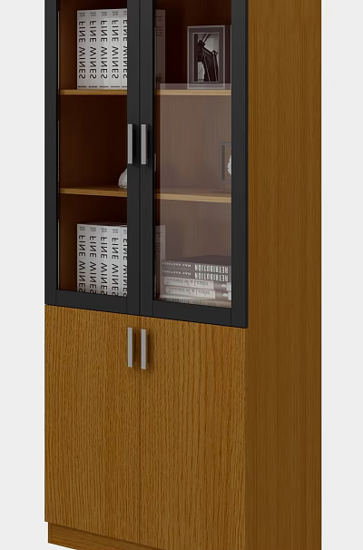 Wooden File Cabinet With Glass Doors And Metal Handles For Office Storage Use 3d model