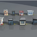 Various Small House And Kiosk Models With Different Roof Door Window Designs