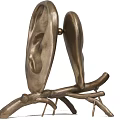 Abstract Bronze Sculpture Carving With Curved Metal Forms And Branch Base Design