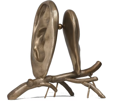 Abstract Bronze Sculpture Carving With Curved Metal Forms And Branch Base Design 3d model