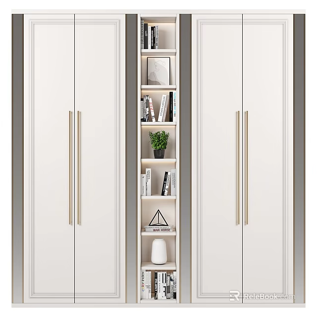 Modern Decorative Cabinet In White With Open Shelves Books Potted Plant And Decor 3d model 