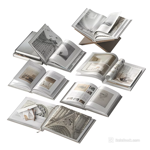 Open Books Magazines Featuring Various Design Art Interior Architecture Pages 3d model