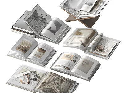 Open Books Magazines Featuring Various Design Art Interior Architecture Pages 3d model
