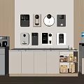 Modern Beverage Station With Multiple Coffee Machines Water Dispenser And Storage Cabinets