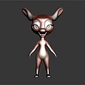 Cute Cartoon Deer 3D Model Standing With Big Eyes Smiling Face And Brown White Fur