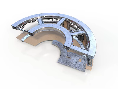 Curved Metal Architectural Framework With Supporting Components And Metal Plates 3d model