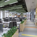 Modern Public Office Area With Workstations Computers Green Plants And Open Layout 3d model