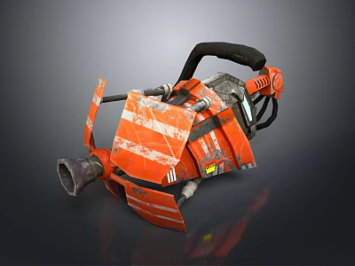 Orange Striped Mechanical Weapon With Black Handle And Heavy Duty Structure Design 3d model