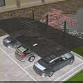 Carport Covering Two Cars With Stone Wall Arched Structure And Greenery Background