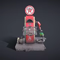 Cartoon Scene With Vintage Red And Yellow Texaco Gas Pump On Concrete Base