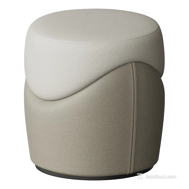 Modern Leather Stool With Beige And Off White Curved Design And Stitching Details 3d model 