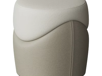 Modern Leather Stool With Beige And Off White Curved Design And Stitching Details 3d model