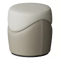 Modern Leather Stool With Beige And Off White Curved Design And Stitching Details