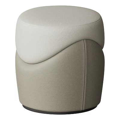 Modern Leather Stool With Beige And Off White Curved Design And Stitching Details 3d model