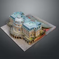 Detailed European Style Architectural Model Featuring Green Roof Dome And Multi Story Structure