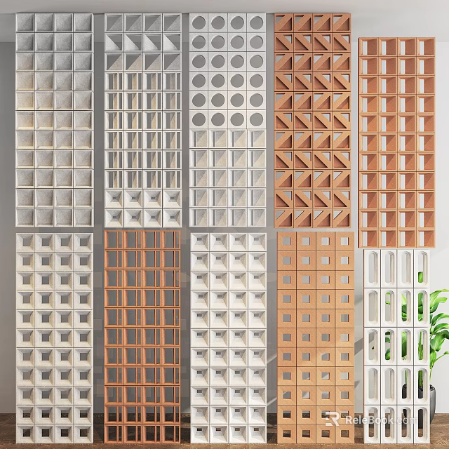Modern Decorative Room Divider Collection With Geometric Patterns And Diverse Materials 3d model 