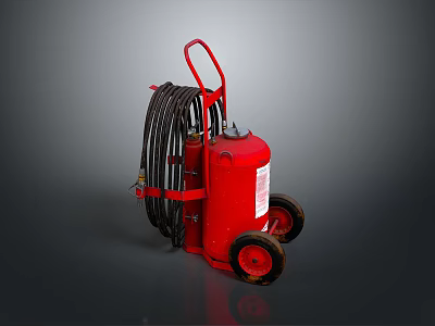 Red Household Portable Cleaning Equipment With Wrapped Black Hose And Wheels 3d model