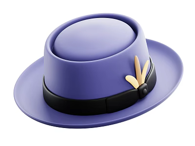Stylish Purple Hat With Black Band Yellow Decorative Accent Round Crown And Wide Brim 3d model