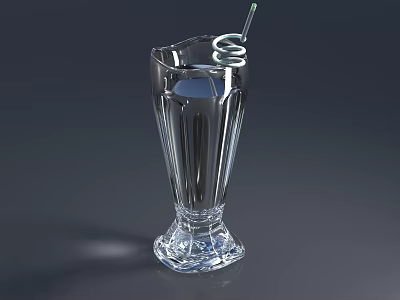 Tall Transparent Glass Cup With Spring Decoration And Straw For Beverages 3d model