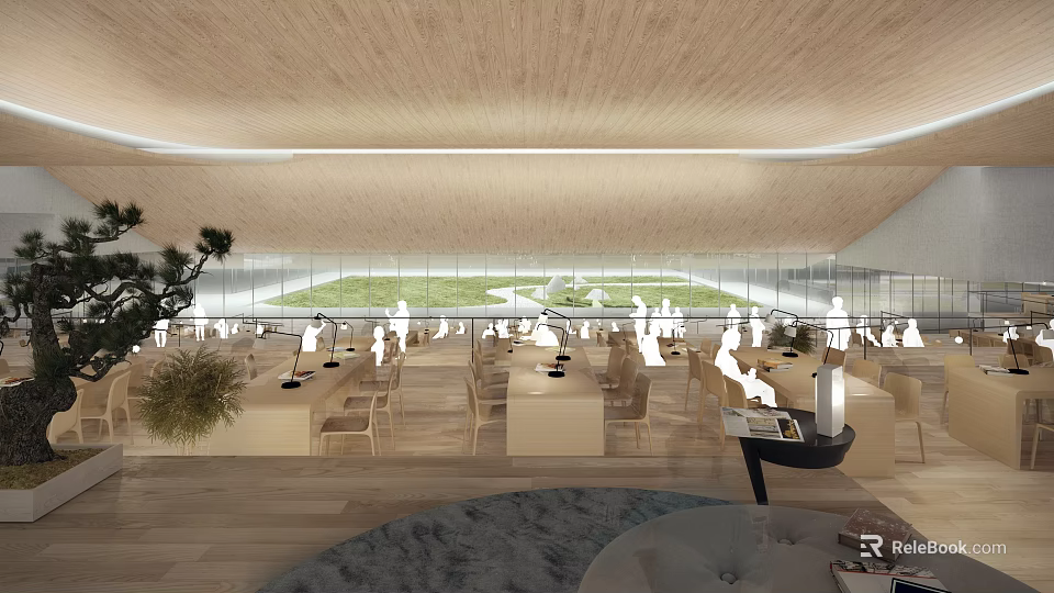 Book Art In Modern Reading Space With Large Windows 3d model 