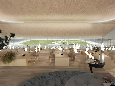 Book Art In Modern Reading Space With Large Windows 3d model