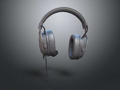 Gray Wired Over Ear Headphones With Soft Ear Cushions And Modern Comfortable Design 3d model