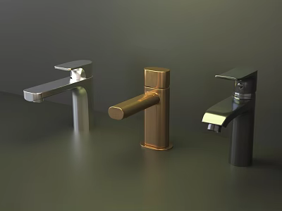 Three Modern Faucets Featuring Chrome Gold and Matte Black Finishes 3d model